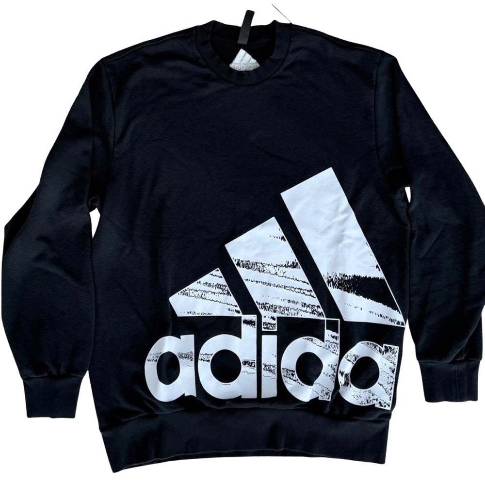Adidas Men's Black and White Crewneck Sweater